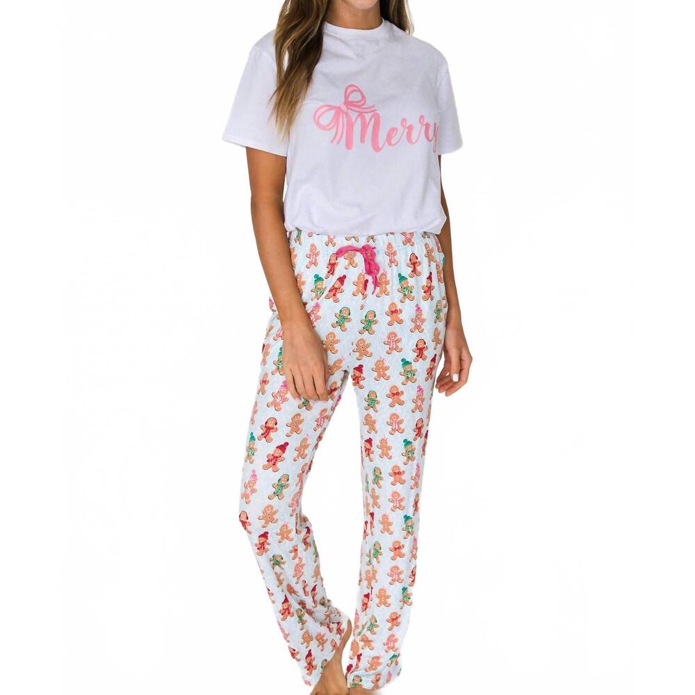 NEW RUFFLEBUTTS unisex - bamboo gingerbread buddies pajama pants in blue multi